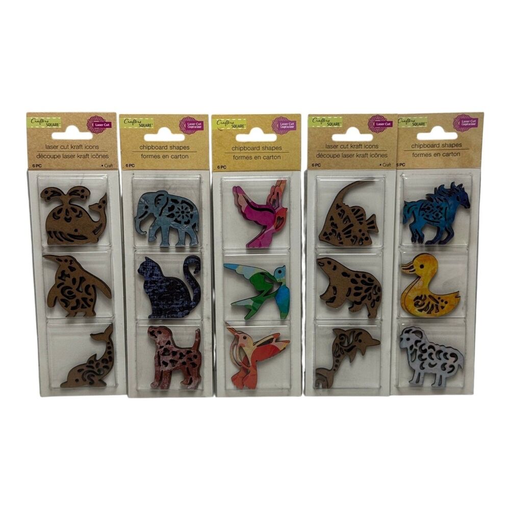 Crafter's Square Laser Cut Chipboard Shapes Animal Craft Embellishments 5 Pack